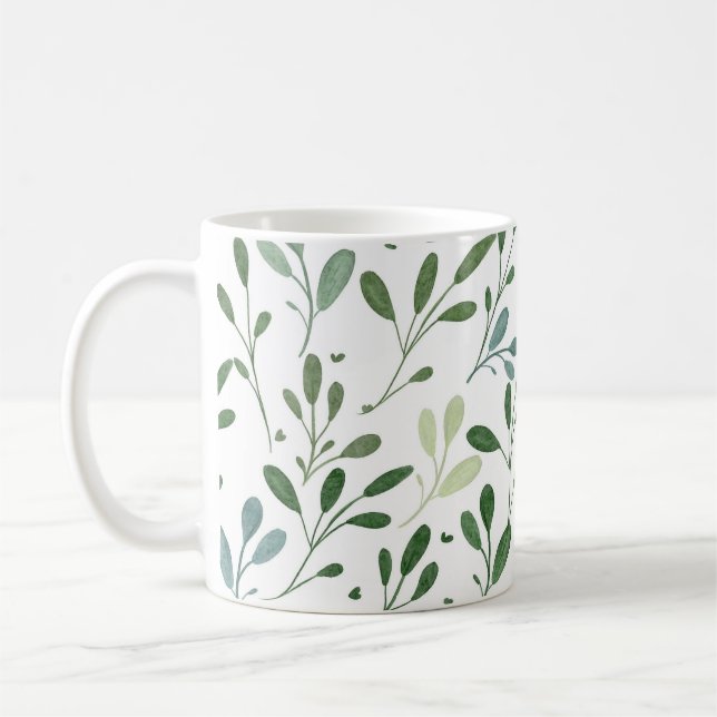 Modern Chic Greenery Watercolor Botanical Leaves Coffee Mug (Left)
