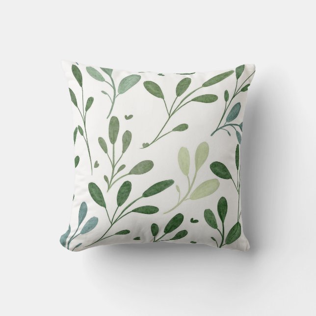 Modern Chic Greenery Watercolor Botanical Leaves Throw Pillow (Front)