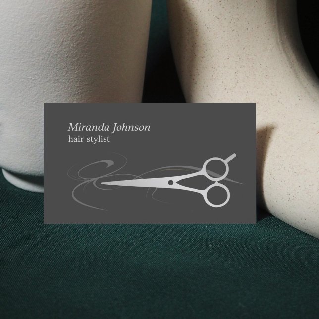Modern Chic Grey Faux Silver Scissor Hair Stylist Business Card (Creator Uploaded)