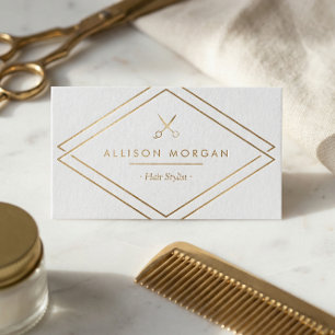 Modern Chic Hair Salon Scissors Faux Gold Look Business Card
