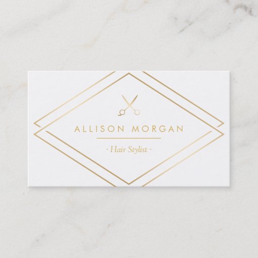 Customizable Modern Chic Hair Salon Scissors Faux Gold Look Business Card