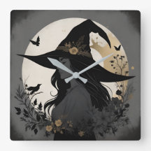 Modern Chic Halloween Witch Large Wall Clock