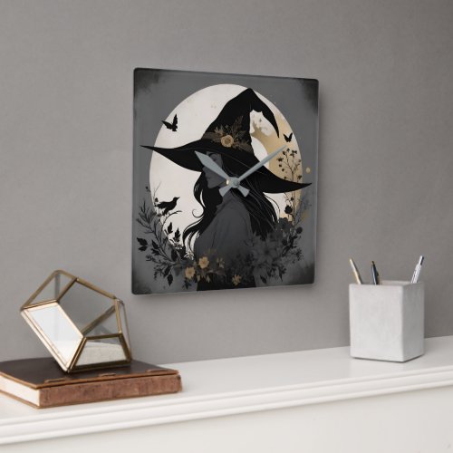 Modern Chic Halloween Witch Large Wall Clock