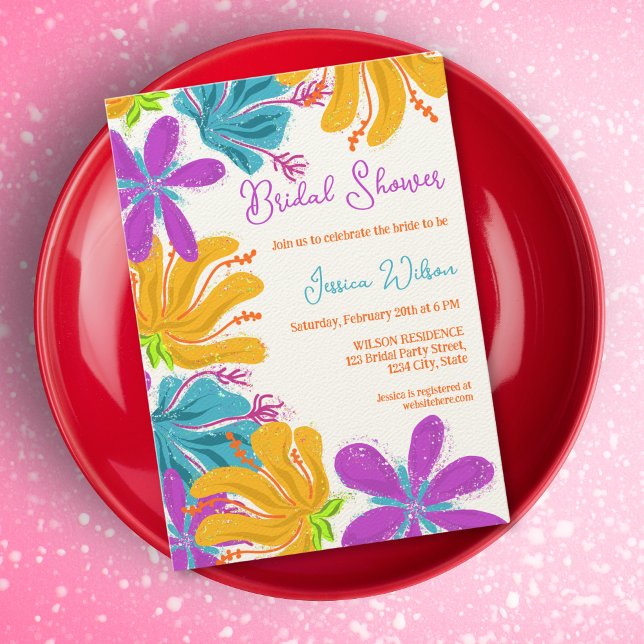 Modern chic hand drawn colorful wild flowers invitation (colorful whimsical wild flowers)