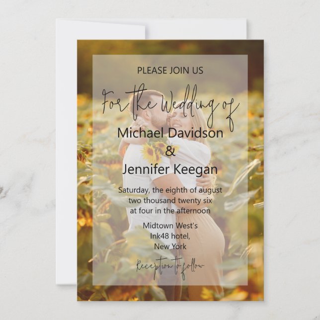 modern chic handwriting faded photo wedding invitation (Front)
