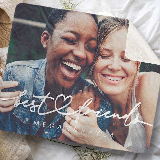 Modern Chic Heart Best Friends Besties BFF Photo Sherpa Blanket (Creator Uploaded)