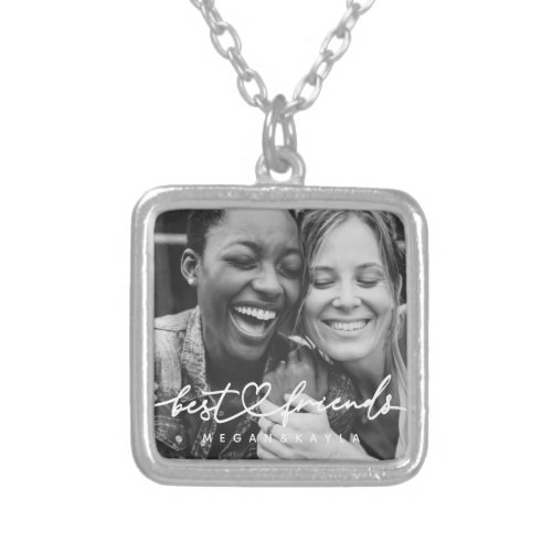 Modern Chic Heart Best Friends Besties BFF Photo Silver Plated Necklace