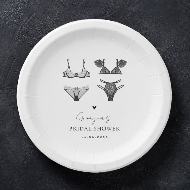 Modern Chic Heart & Black Lingerie Bridal Shower Paper Plates (Creator Uploaded)