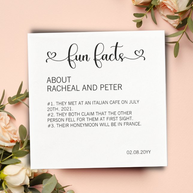 Modern Chic Heart Fun Facts Script Wedding Napkins (Creator Uploaded)