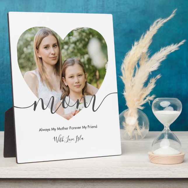 Modern Chic Heart Shaped Photo Gift For Mom Plaque (Side)