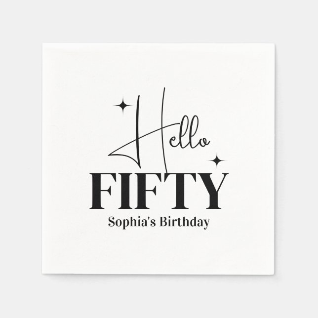 Modern Chic Hello Fifty 50th Birthday Custom Napkins (Front)