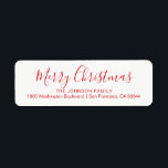 Modern Chic Holiday Christmas Return Address Label<br><div class="desc">Elegant and classy return labels for Christmas (Xmas) Holiday greeting cards.  Red script topography letters.  Modern letters for family name and address. Letter color and font can be changed. Background color is white but can be changed to any color.</div>