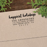 Modern Chic Holiday Christmas Return Address Self-inking Stamp<br><div class="desc">This self-inking return address stamp features a modern script "happiest holidays" greeting with name and address. Return address stamps are a great way to dress up your holiday mailings,  as well as making the addressing process easier! This stamp makes a wonderful holiday gift too.</div>