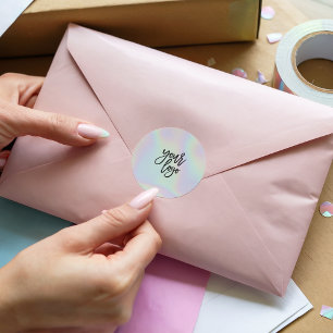 Modern chic holographic pastel rainbow brand logo classic round sticker