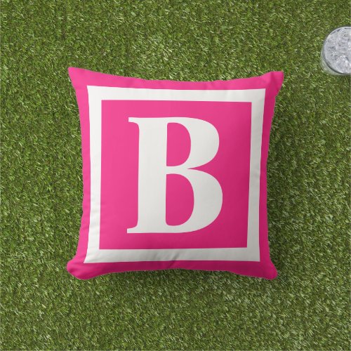 Modern Chic Hot Pink Monogram Initial Outdoor Pillow