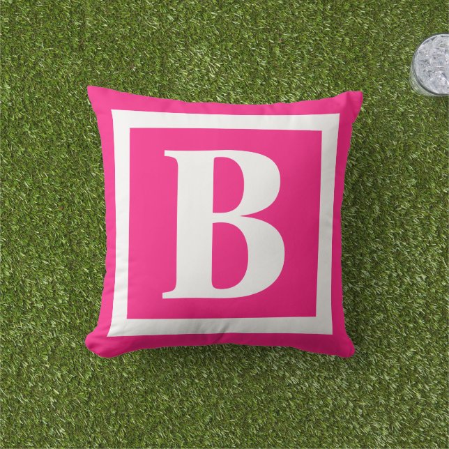 Modern Chic Hot Pink Monogram Initial Outdoor Pillow (Grass)
