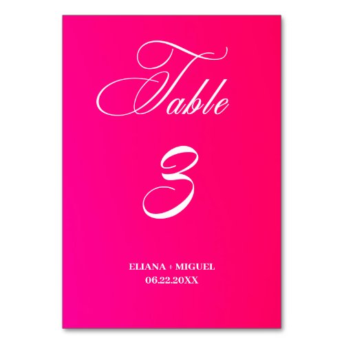 modern chic hot pink Watercolor  Table Number