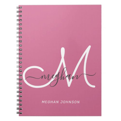 Modern Chic Hot Pink White Script Monogrammed Notebook