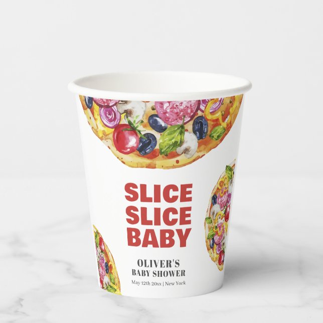Modern Chic Italian Slice Slice Pizza Baby Shower  Paper Cups (Front)