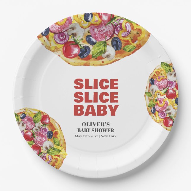 Modern Chic Italian Slice Slice Pizza Baby Shower  Paper Plates (Front)