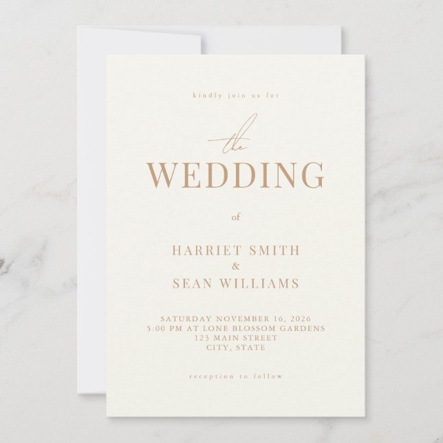 Modern Chic Ivory and Tan Wedding Invitation (Front)