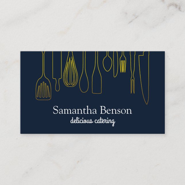 Modern Chic Kitchen Utensils Cooking and Catering Business Card (Front)