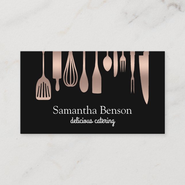 Modern Chic Kitchen Utensils Cooking and Catering Business Card (Front)