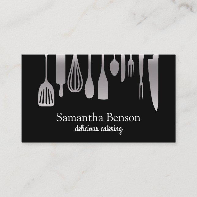 Modern Chic Kitchen Utensils Cooking and Catering Business Card (Front)
