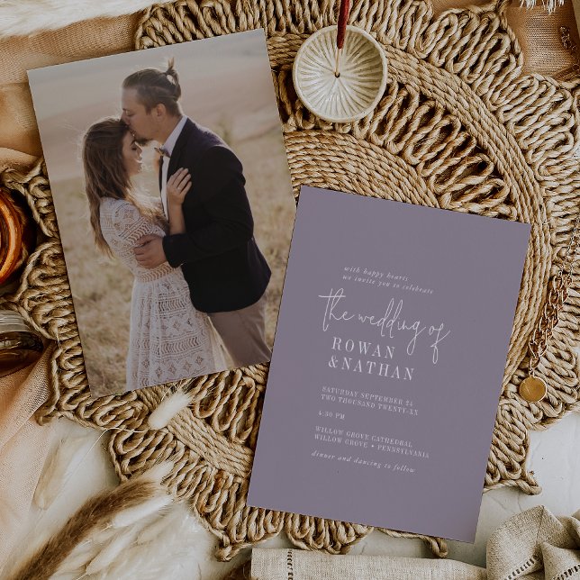 Modern Chic Lavender Purple Photo Back Wedding Invitation (Creator Uploaded)
