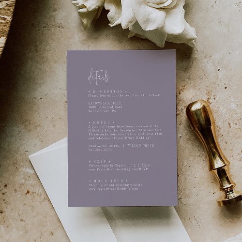 Modern Chic Lavender Purple Wedding Details Enclosure Card