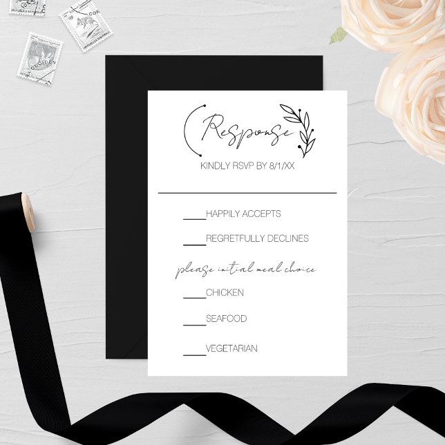 Modern Chic Leaf Monogram Wedding RSVP Card (Creator Uploaded)