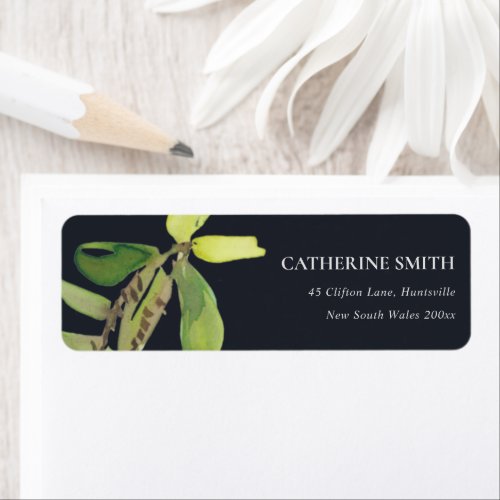 MODERN CHIC LEAFY BLACK FOLIAGE WATERCOLOR ADDRESS LABEL