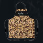 Modern Chic Leopard Animal Print Monogram Name Apron<br><div class="desc">Cook in style with this Modern Chic Leopard Animal Print Monogram Name Apron. It is an elegant design with a brown and black animal print background and black horizontal stripe across the chest area. Personalized with name in modern handwriting script lettering. Click "personalize template" option and enter your name or...</div>