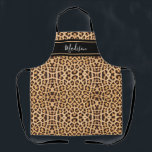 Modern Chic Leopard Animal Print Monogram Name Apron<br><div class="desc">Cook in style with this Modern Chic Leopard Animal Print Monogram Name Apron. It is an elegant design with a brown and black animal print background and black horizontal stripe across the chest area. Personalized with name in modern handwriting script lettering. Click "personalize template" option and enter your name or...</div>