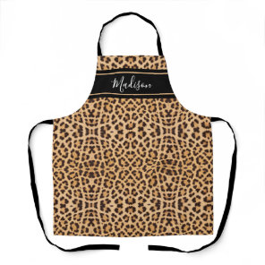 Modern Chic Leopard Animal Print Monogram Name Apron
