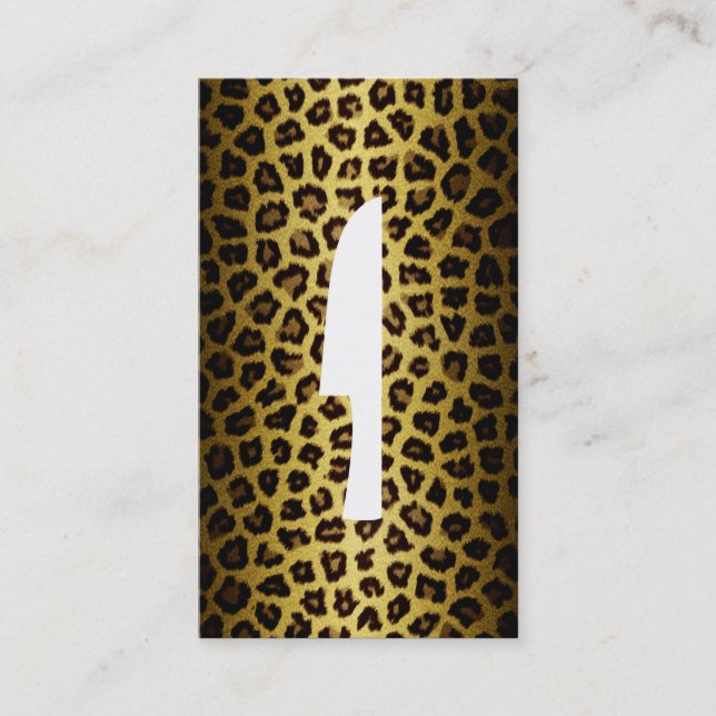 modern chic leopard print catering chef knife cook business card (Front)