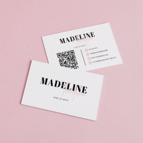 Modern Chic Light Pink Feminine QR Code Business Card