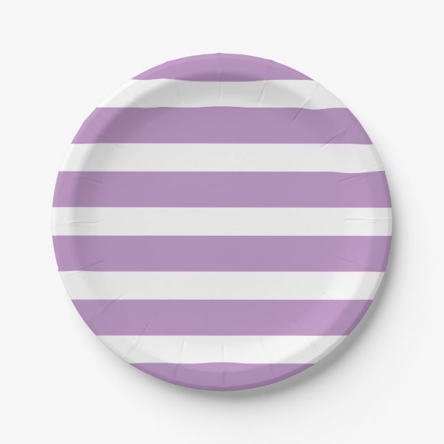 Modern Chic Lilac Purple Stripe Birthday Party Paper Plates (Front)
