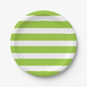 Modern Chic Lime Green Stripe Birthday Party Paper Plates
