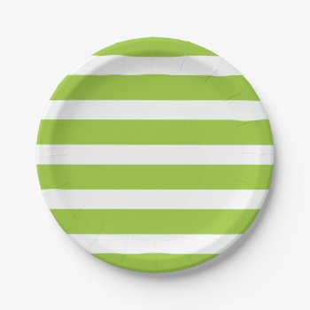 Modern Chic Lime Green Stripe Birthday Party Paper Plates by cardeddesigns at Zazzle