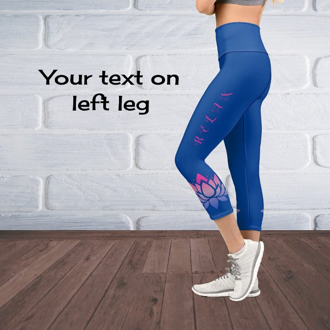 Modern chic lotus flower personalized text capri leggings (Creator Uploaded)