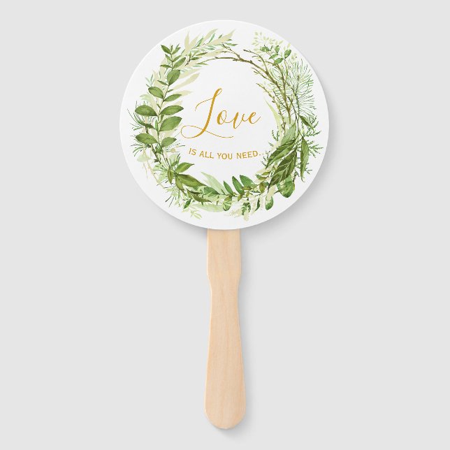 Modern Chic Love Wreath Personalized Wedding Hand Fan (Front)