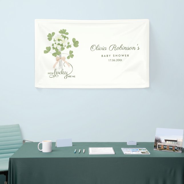 Modern Chic Lucky Shamrock with Bow baby shower Banner (Tradeshow)