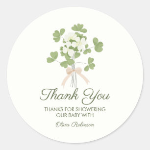 Modern Chic Lucky Shamrock with Bow baby shower Classic Round Sticker
