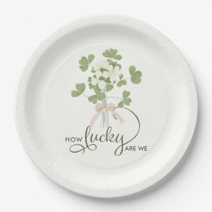 Modern Chic Lucky Shamrock with Bow baby shower Paper Plates