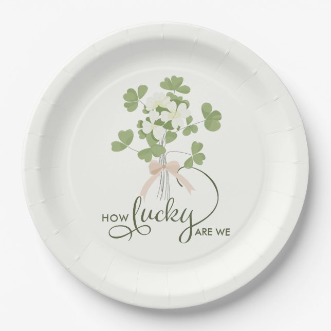 Modern Chic Lucky Shamrock with Bow baby shower Paper Plates (Front)