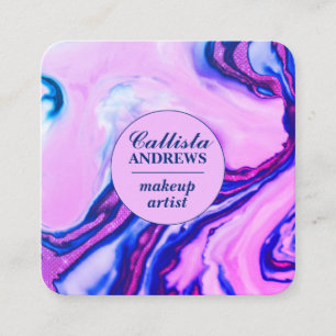 Modern Chic Magenta Purple Blue Glitter Marble Square Business Card