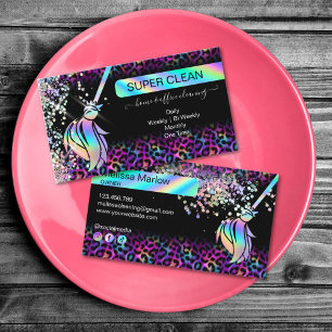 Modern Chic Maid Cleaning House Holograph Leopard Business Card