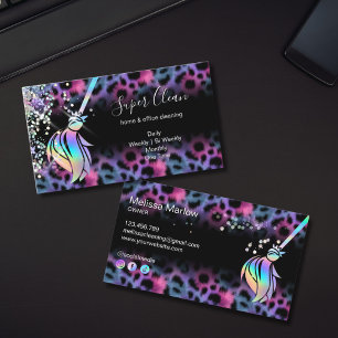 Modern Chic Maid Cleaning House Holograph Leopard Business Card