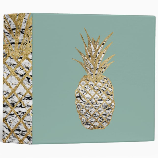 Modern Chic Marble Gold Pineapple Fruit 3 Ring Binder (Front/Spine)
